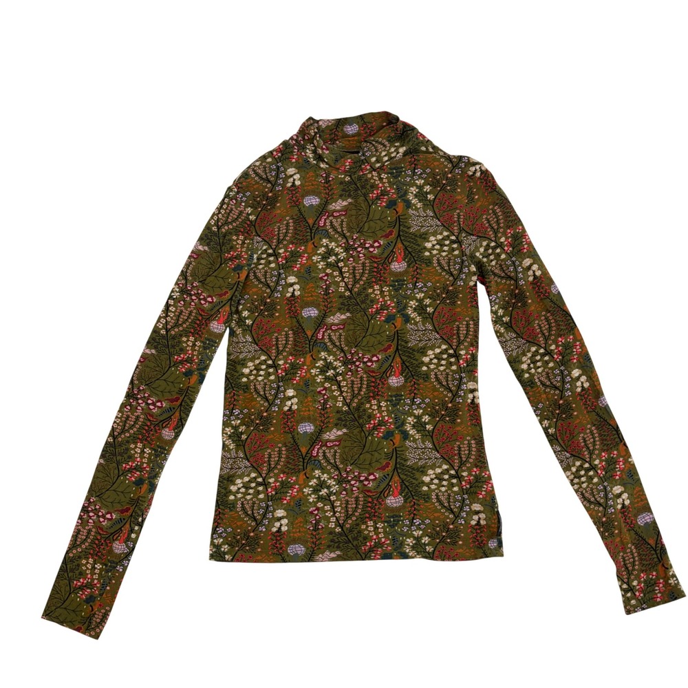 Scotch & Soda Women Olive Green Botanical Floral Mock Neck Top XS